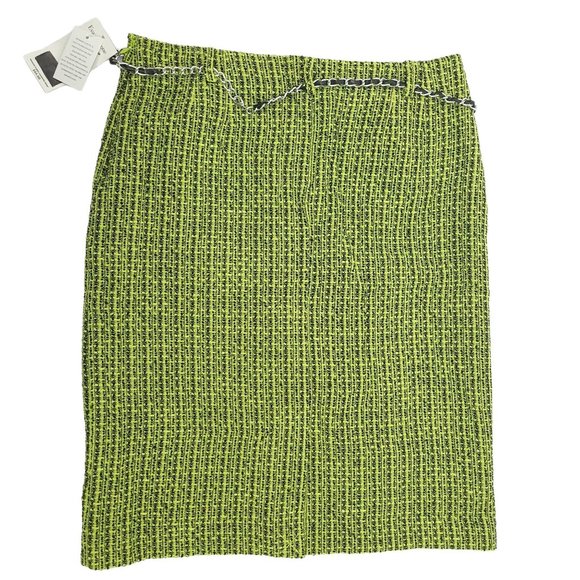 Evan Picone Straight Skirt Womens Size 10 Side Zipper Fashion Belt Green Nubby - Picture 2 of 12